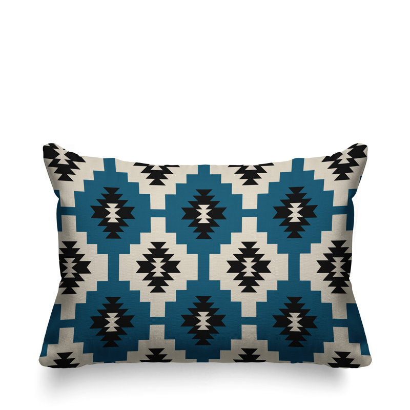 Coussin intérieur / extérieur Hinto Southwestern, 14 po x 20 po, Turquoise, Rectangulaire