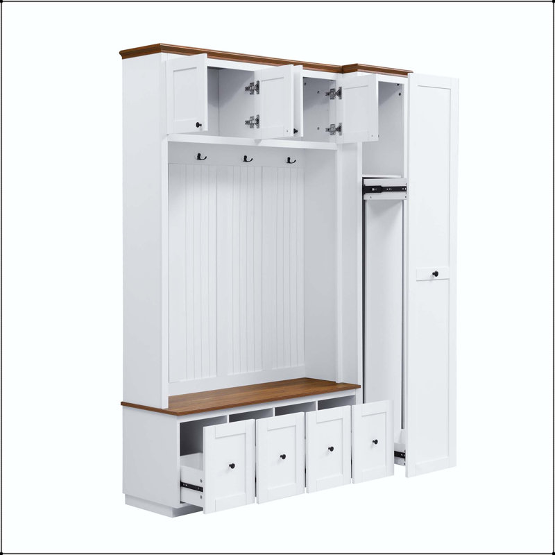 78.7" Entryway Hall Tree with Storage Bench, 5-in-1 Design, White