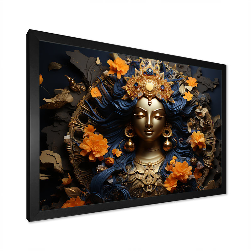 Hindouisme Kubera trésor topaze dieu I - décoration murale de l'hindouisme, Cadre simple noir, H 12 po x l 20 po x P 1 po