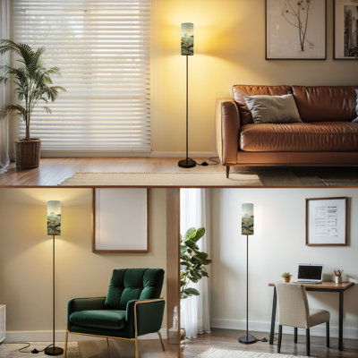  68.5" Standing Floor Lamp Tropical vintage botanical landscape palm tree banana tree plant Dimmable Metal Pole Lamp with Linen Lampshade LED Bulb Included