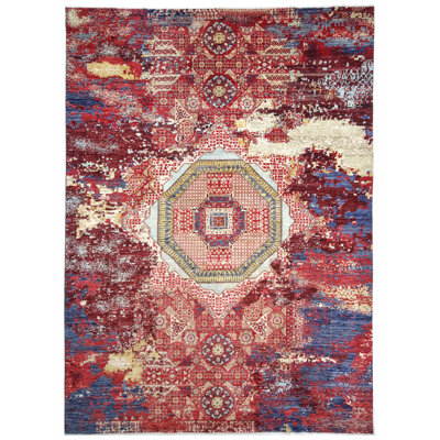Hand Knotted Wool Area Rug in Multi