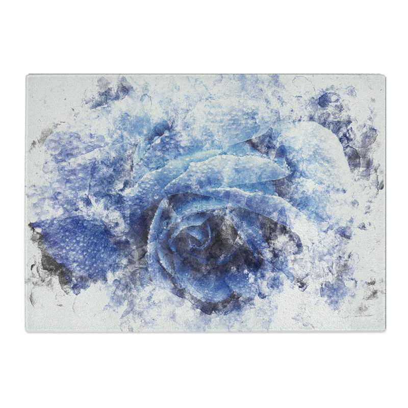 Tempered Glass Blue Rose Chopping Board, 28.5 cm x 39 cm