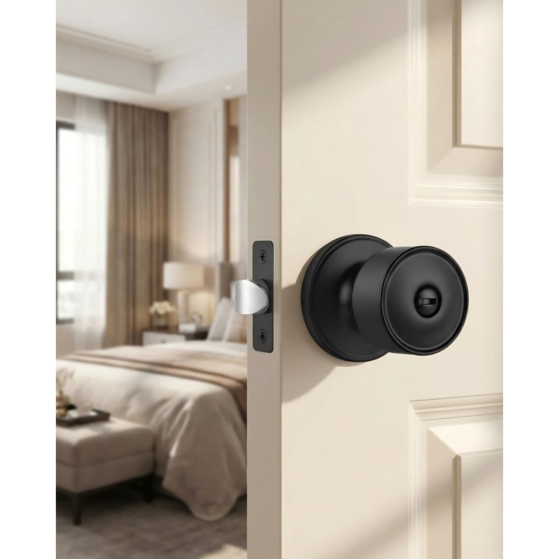 Matte Black Door Knob Interior, Privacy Door Knob for Bedroom&Bathroom, Black Interior Door Knobs with Round Ball, Easy Install (1 Pack)