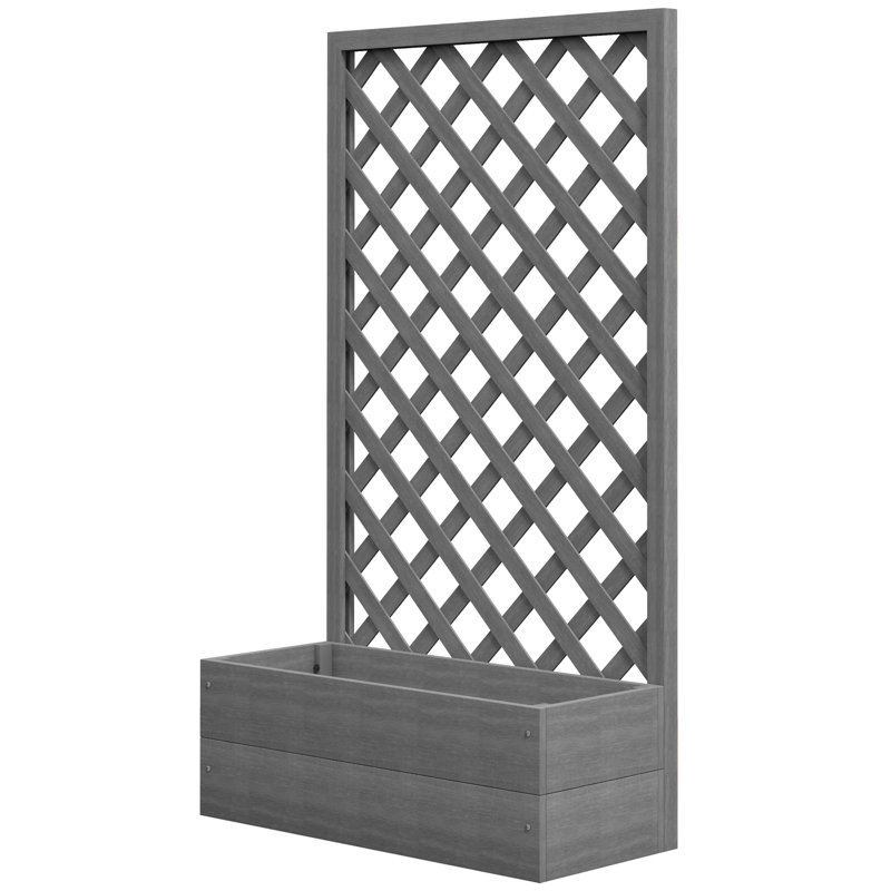 Trellis Planter Box For Climbing Plants, Raised Garden Bed W/ Trellis Lattice For Outdoor Garden, Deck, Backyard, Gray