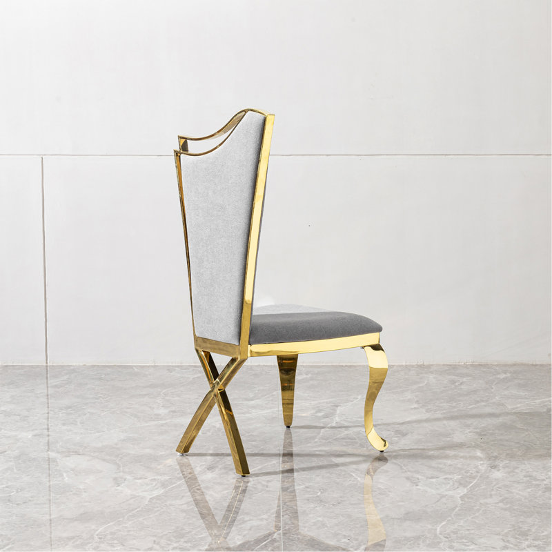 Superbe chaise en velours gris à dossier haut en acier inoxydable pour salle à manger, ensemble de 2
