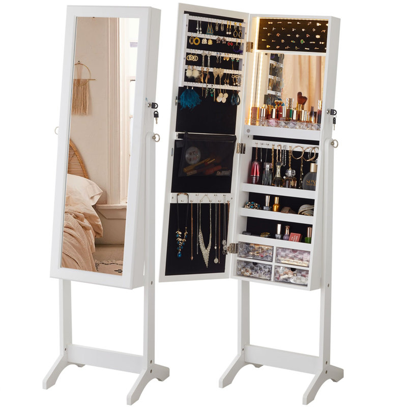 Armoire à bijoux avec miroir Marquisia, Blanc