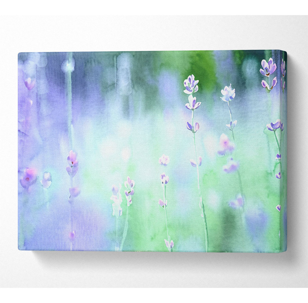 Soft Focus Kleine lilafarbene Blumen - Wrapped Canvas Kunstdrucke