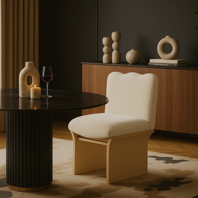 Shaw Cassady Chenille Fabric Upholstered Dining Chair, Cream Chenille Fabric, Natural
