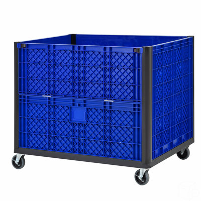 Collapside Bulk Container With Caster,Solid Wall, Total Capacity Of 600 Lbs Stacks Up To 4 High For A Total Of 2000 Lbs And Includes 4 Feet For Stacking