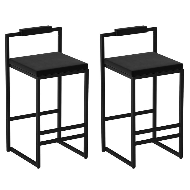 De 2 tabourets de bar modernes et confortables avec revêtement en velours, structure en métal noir, repose-pieds et support dorsal pour la structure de bar à domicile 2, espaces de salle à manger rembourrés dans les bureaux