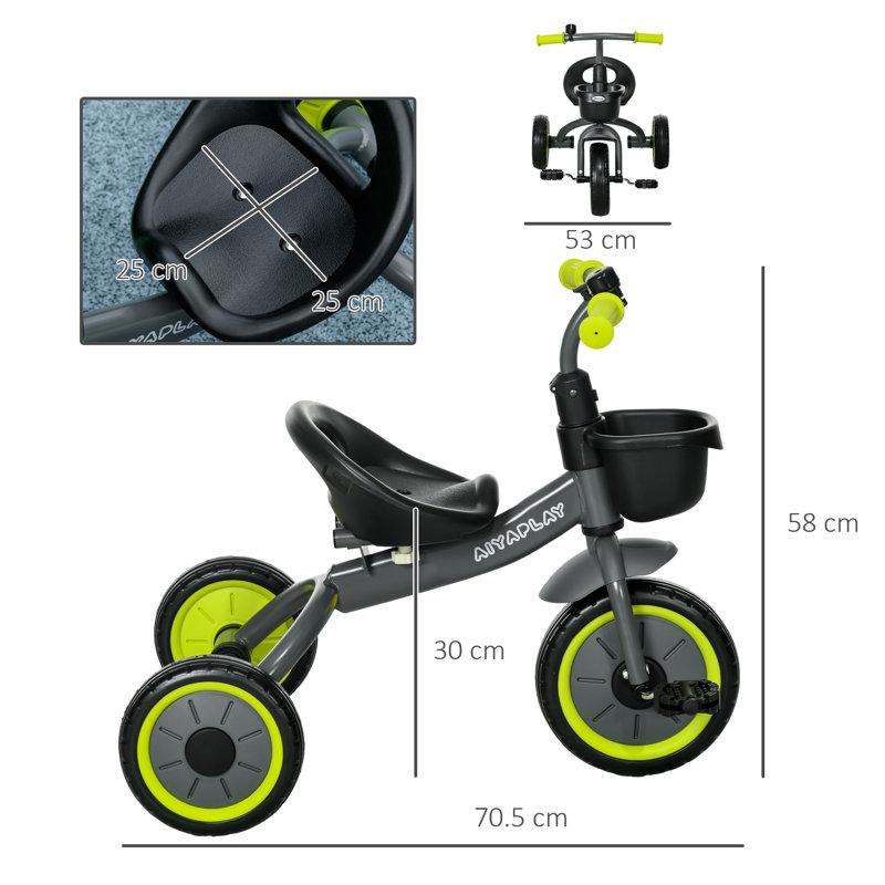 AIYAPLAY Trike for Kids Baby Tricycle Adjustable Seat 2-5 Years Old, Grey