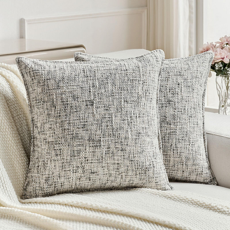 Ensemble de 2 coussins décoratifs noirs de 18 po x 18 po, housse de coussin en chenille de tweed texturé, décoration intérieure moderne pour canapé-lit