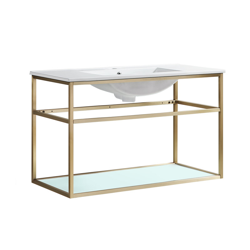 Pierre 36 Single, Open Shelf, Metal Frame Bathroom Vanity, Gold