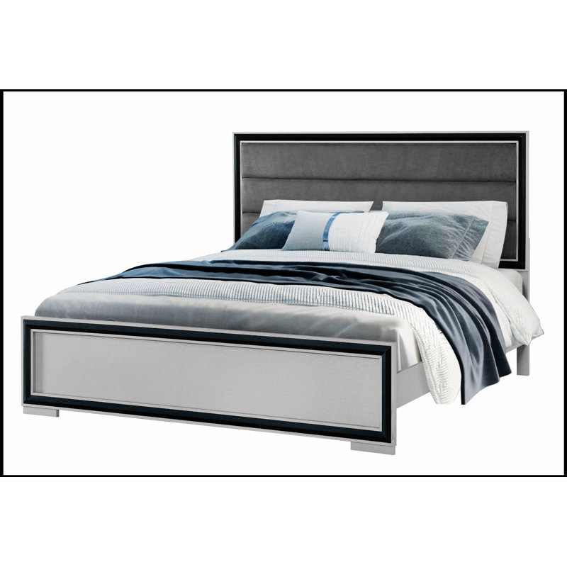 Lit Adelaide gris noir avec lumières DEL, tête de lit élégante et matériaux de haute qualité pour un confort et une durabilité ultimes