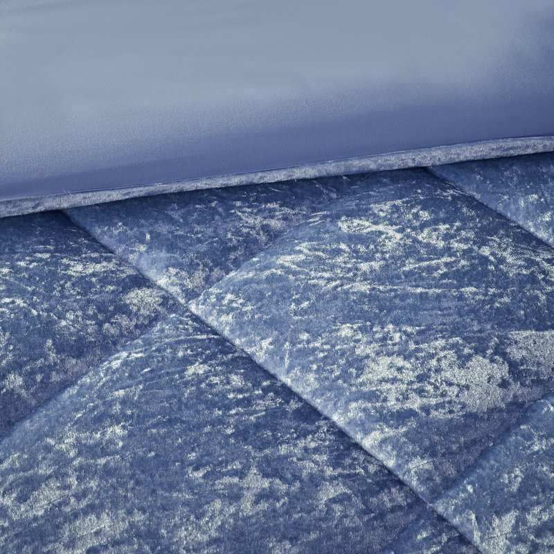 Twin/Twin XL Blue Crushed Velvet Quilted Duvet Set