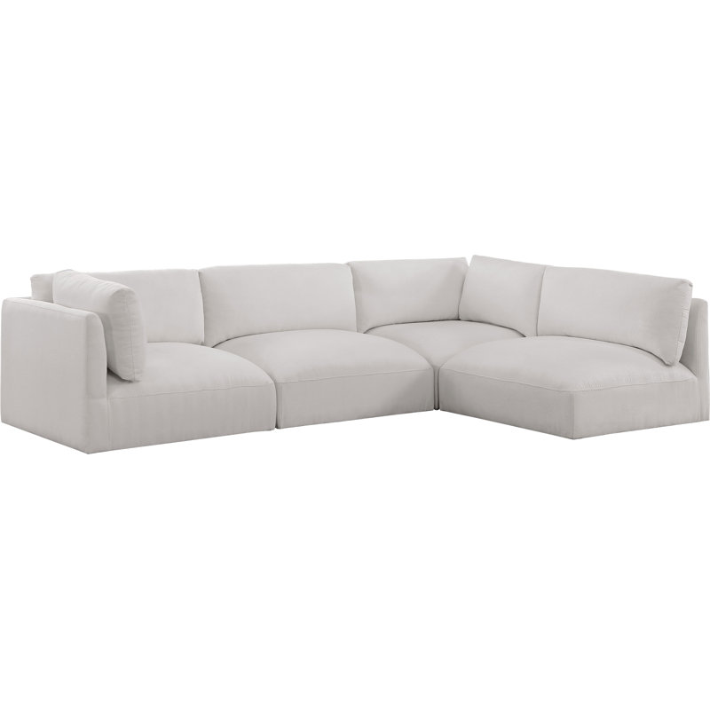 Huzayfa Upholstered L-Shaped Sectional Reversible, Cream Polyester Fabric