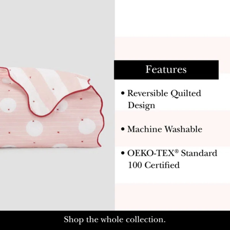 kate spade new york Stripe Dot Quilt Bedding Set, Reversible Cotton Bedding, Pink, 3, King Quilt + 2 Standard Shams