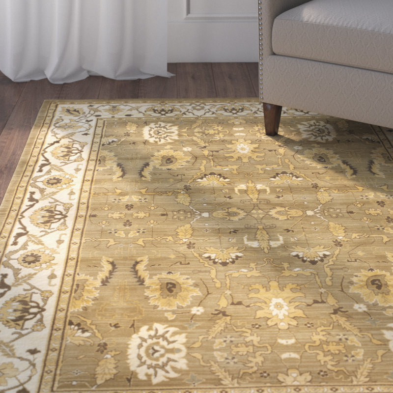 Tapis vert / crème Christensen, Rectangle 4 pi x 5 pi 7 po