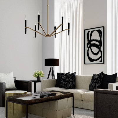 33" W x 22.5" H 6-Light Chandelier in Aged Brass and Black