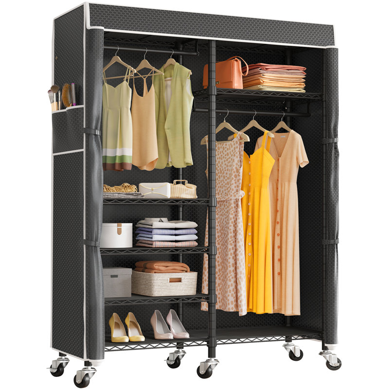 VIPEK R4C 46.1" Rolling Clothes Rack with Cover, Heavy Duty Clothing Rack with Upgarded Polyester Cover, Black