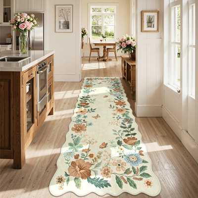 Floral Washable Rugs Non-Slip Soft Rugs for Living Room Bedroom Ultra-Thin Boho Accent Carpet