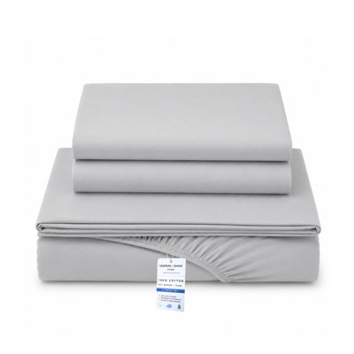 Vespera Shaw Home Premium 100% Combed Cotton Queen Sheet Set, 4 Piece, 18" Deep Pocket, Breathable Machine Washable Sheets – Light Gray