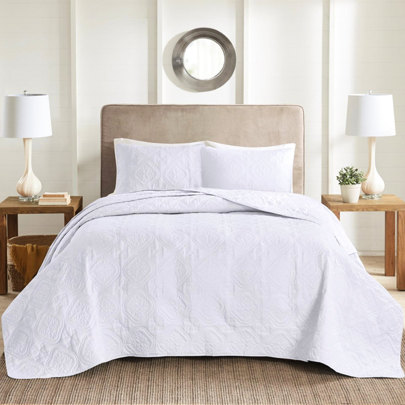 Couvre-lit réversible blanc pour très grand / très grand lit - 3 pièces, en microfibre et de qualité supérieure, lavable à la machine en microfibre, rembourré, luxueux,