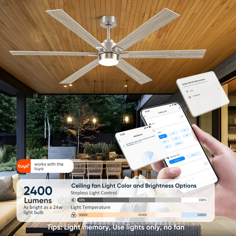 66 Inch Smart Ceiling Fan With Light | Remote & Voice Control For Alexa And Google | Reversible Dc Motor | 6 Speeds | Dimmable Light With 3 Color Temperatures | Indoor / Covered Outdoor Use