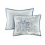 Édredon très grand en coton bleu 8 pièces - imprimé floral réversible, rembourrage, taies décoratives assorties, coussins décoratifs et jupe de lit, réversible lavable à la machine, imprimé botanique, revers deux tons, inclus