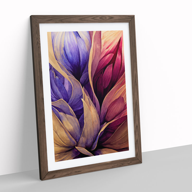 XV1022-2582X Lively Flowers Abstract - Single Picture Frame Painting, Walnut, 64cm H x 46cm W x 2cm D