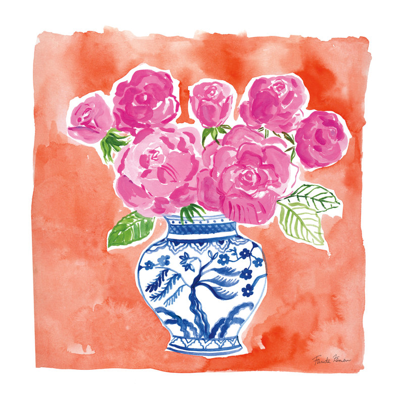 Chinoiserie Roses I by Farida Zaman - Wrapped Canvas Painting, 30cm H x 30cm W
