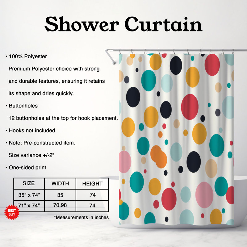 Rideau de douche Premium, H 74 po x l 71 po, Motif tacheté