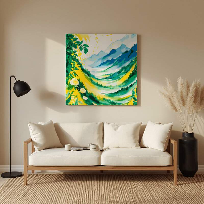 Aquarelle, paysage 22, art mural en métal vert, H 16 po x l 16 po