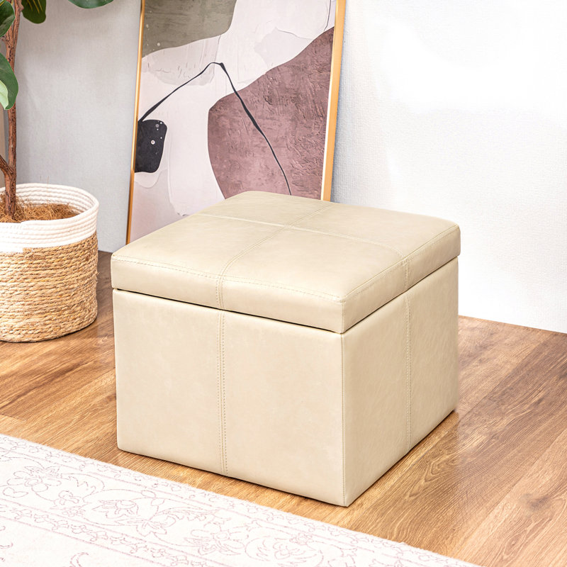 Hanscom Upholstered Ottoman, Beige Faux Leather