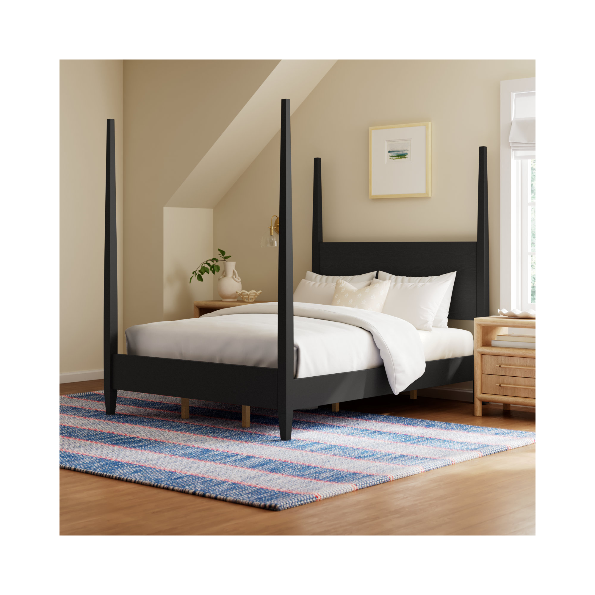 Mya Four Poster Bed, Black, California King