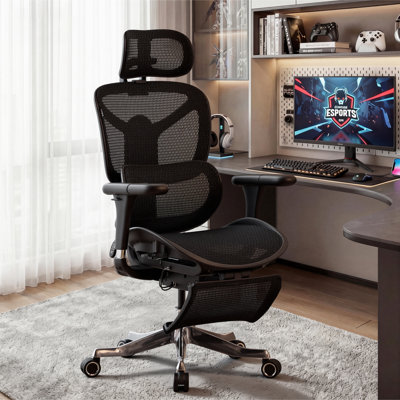 One-Touch Control Ergonomic Mesh Task Chair with 3-Level Recline Lock, High-end Office chair,Computer Chair with Adjustable Backrest & Lumbar Support & Upgraded 6D Armrests & 3D Headrest