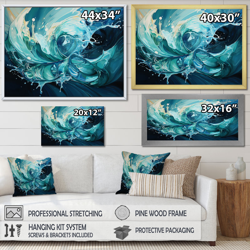 Blue Fluid Grind I - Abstrait marbré, impressions sur toile, Cadre photo noir, H 16 po x l 32 po x P 1 po