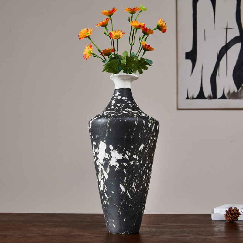 Vase de table irrégulier en céramique fabriqué à la main à la main, vase en céramique à motif d'éclaboussures, vase décoratif