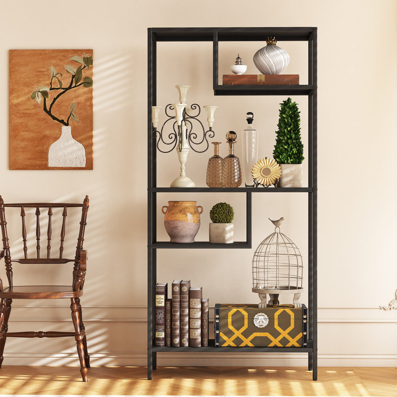 Modern Storage Shelf with 4 Compartments & Metal Legs