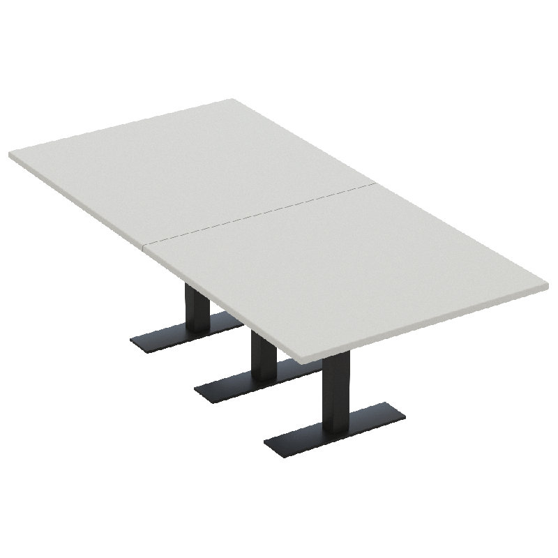 Table de conférence rectangulaire avec base en T en métal, L 96 po x l 48 po, Brouillard gris, Noir mat