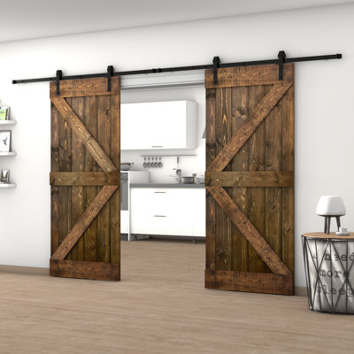84'' x 84'' Solid Wood Paneled without Installation Hardware Kit Barn Door