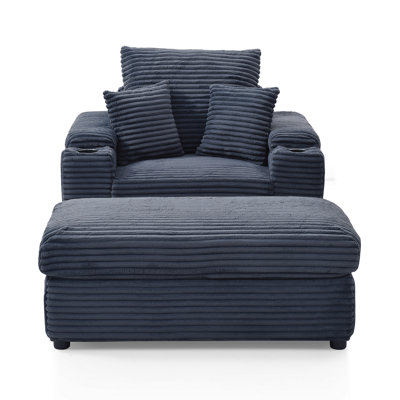 Fauteuil d'appoint surdimensionné avec repose-pieds, fauteuil simple avec grand siège et accoudoirs très larges, fauteuil de lecture moderne et confortable