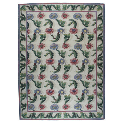 Tapis tissé à plat Vintage Aubusson, ivoire 9 pi 0 po x 12 pi 0 po