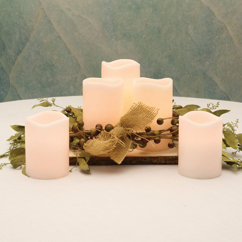 Mikasa Wavy Top LED Unscented Wax Pillar LED Candles, 5