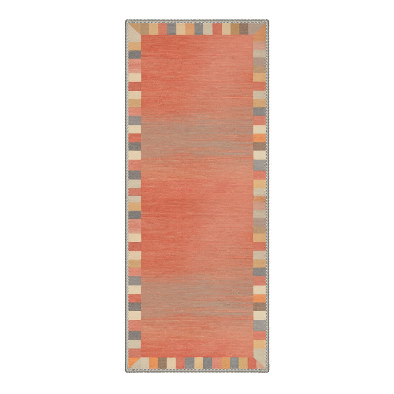 Aura Modern Geometric Machine Washable Orange Indoor Area Rug with Non-Slip Backing, Runner 2' x 6'