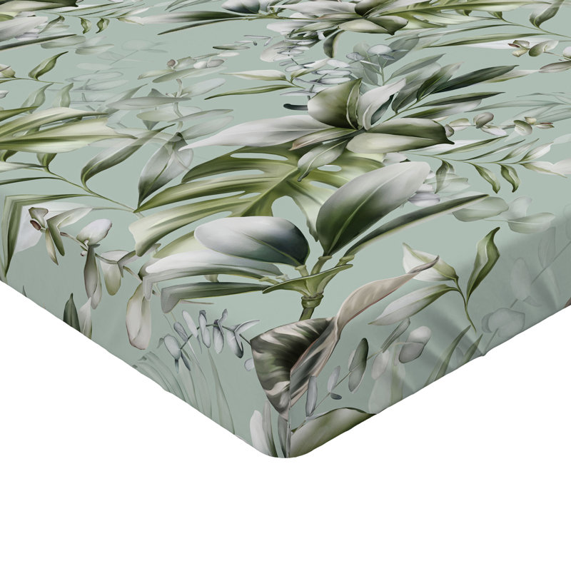 Drap-housse rustique Ambesonne, Vert olive, écume de mer pâle / floral, Full Fitted Sheet