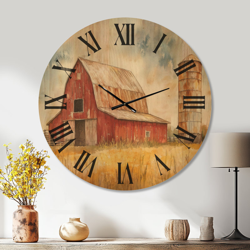 Très grande horloge murale en bois rustique avec grange patinée, Oversized