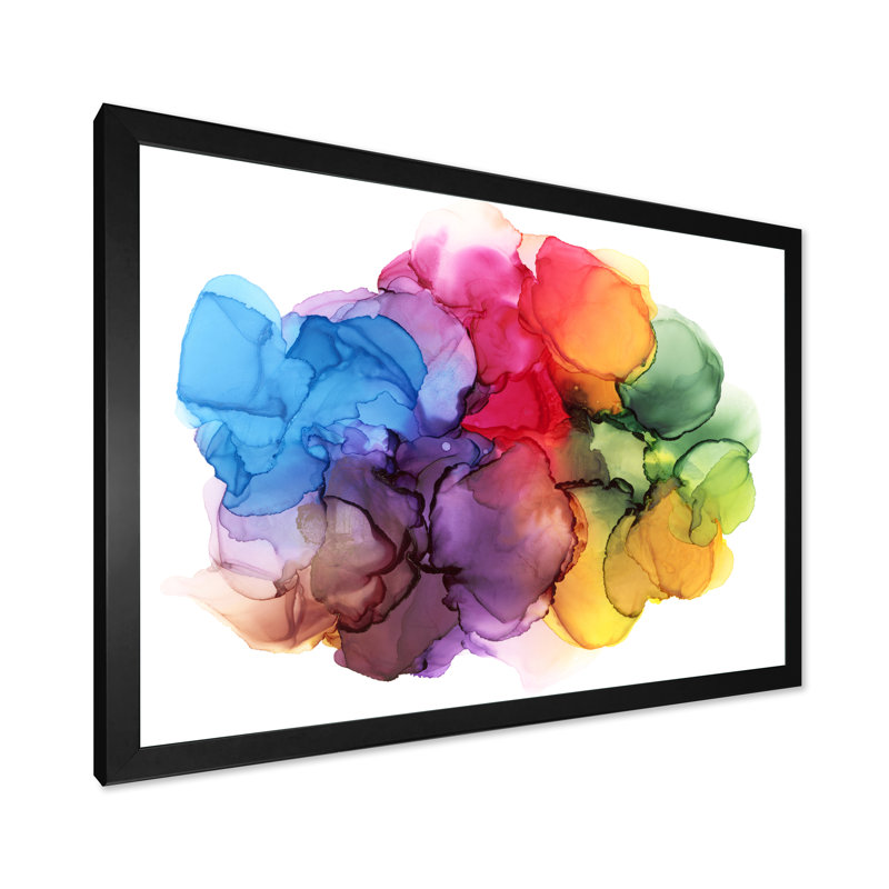 Rainbow Bubble Clouds - Painting on Canvas, Black Picture Framed, 8'' H x 12'' W x 1'' D