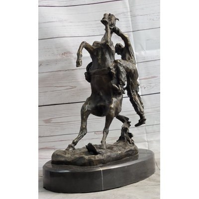 Cowboy «Bucked off Bucking Offing Horse», sculpture en bronze, style campagnard, base en marbre