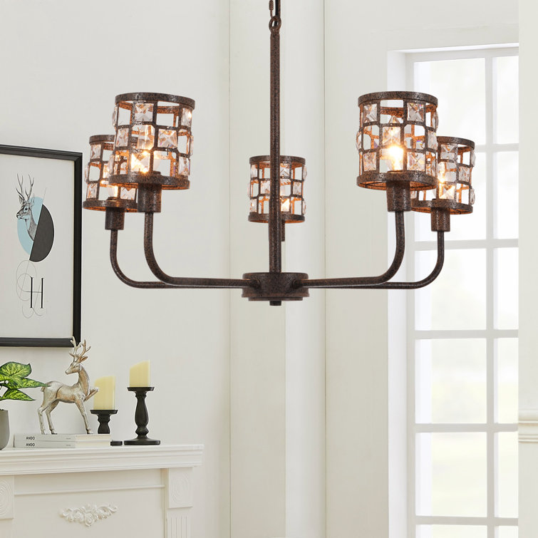 5 - Light Dimmable Wagon Wheel Chandelier